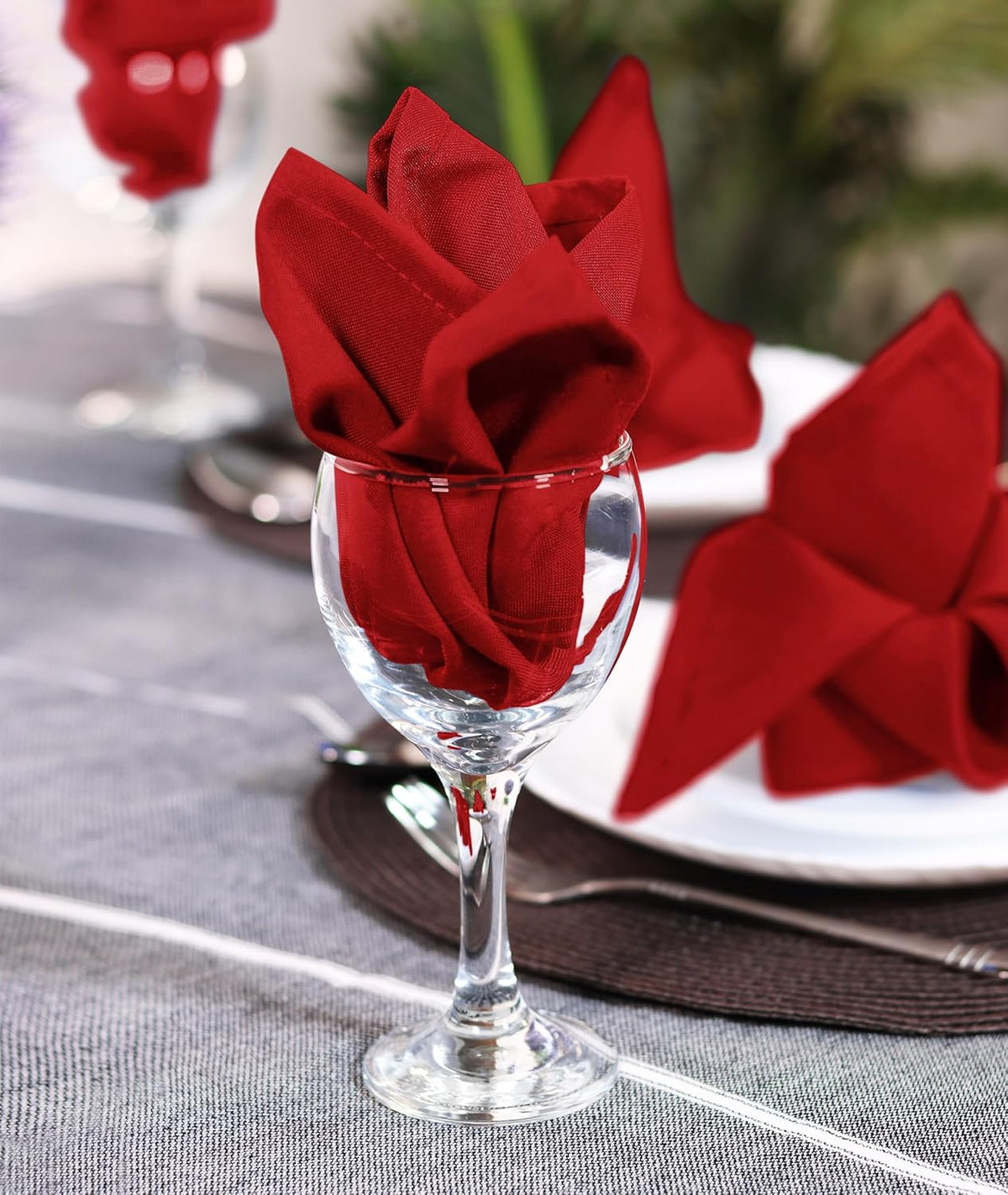 Utopia Home red napkins arranged for wedding decor