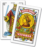 Close up of traditional Spanish suit symbols on Fournier cards