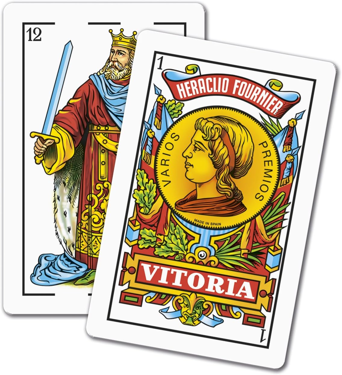 Close up of traditional Spanish suit symbols on Fournier cards