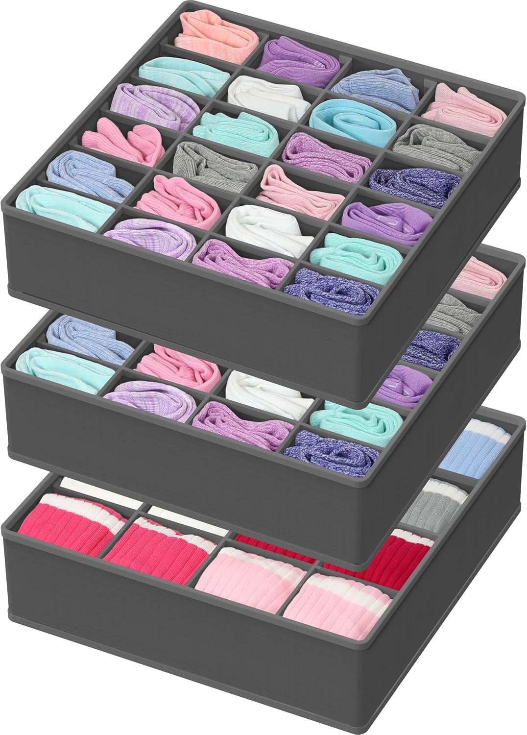 Simple Houseware sock drawer organizer front view storage bins