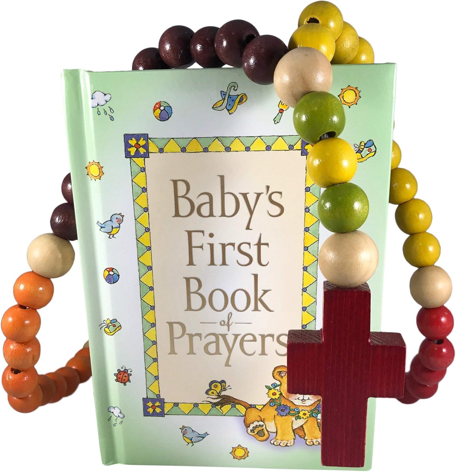 Asrnten baby catholic baptism gift set with wooden rosary and prayer book in white box