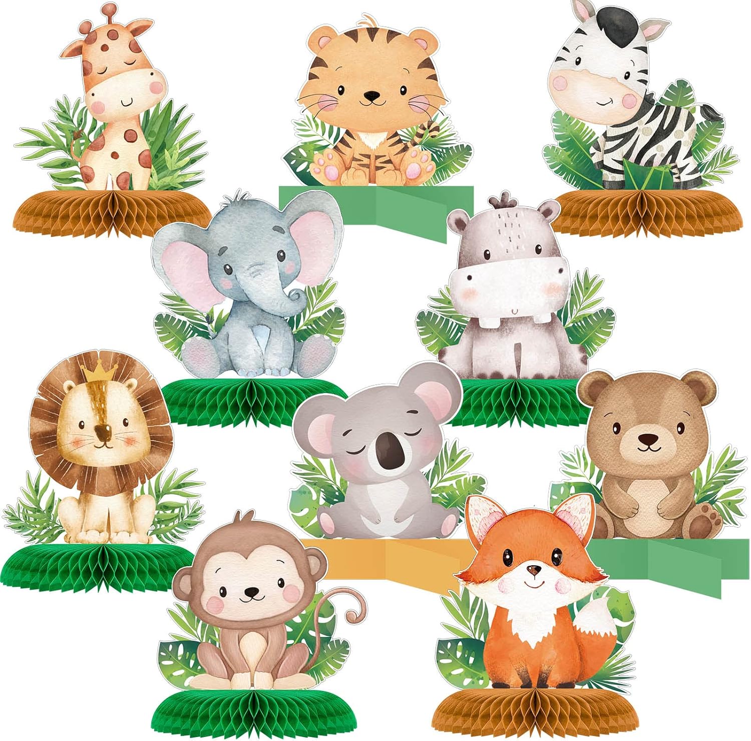 Gueevin 10 Piece Safari Honeycomb Centerpieces set front view