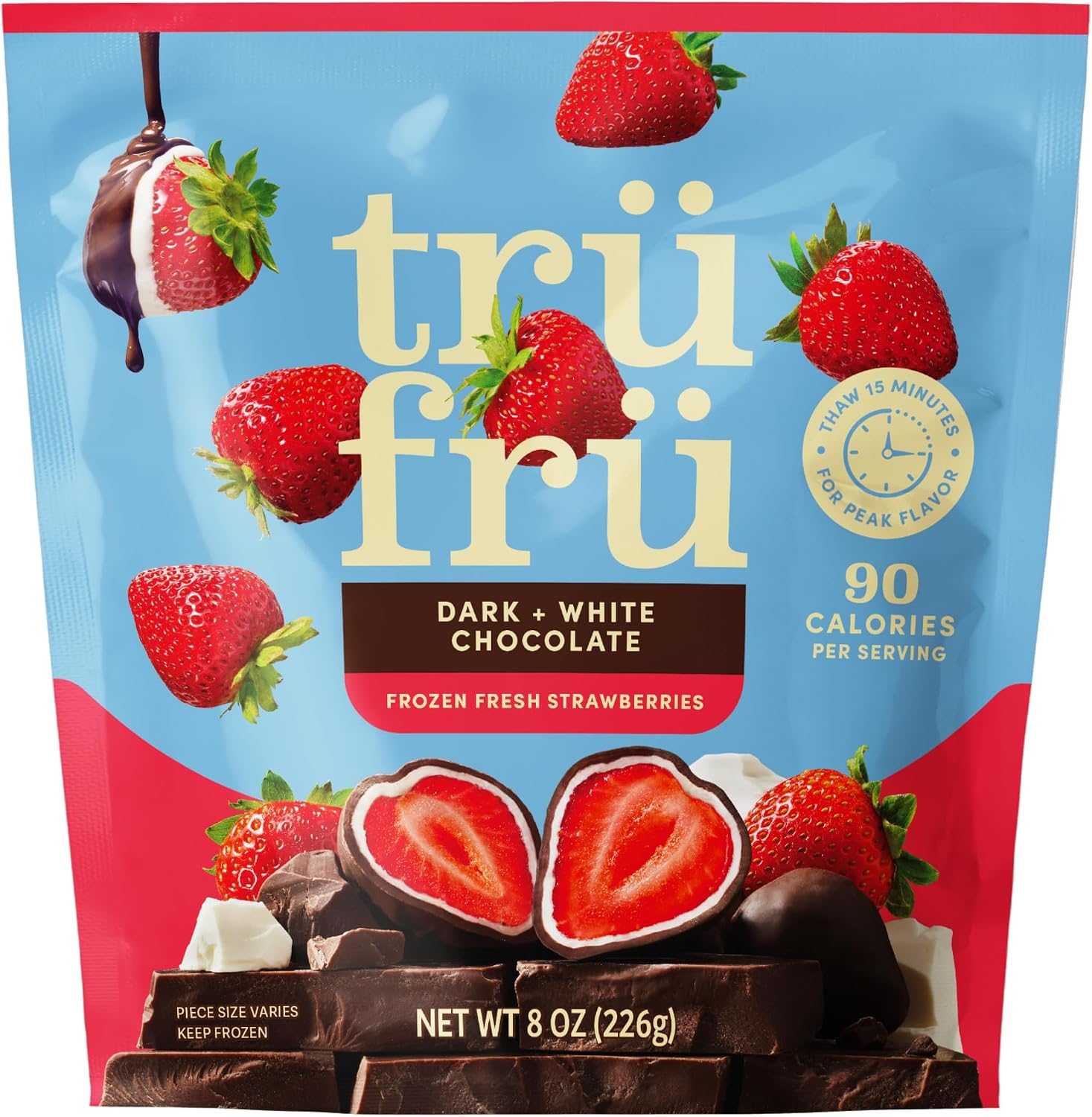 Tru Fru Dark and White Chocolate Strawberries 8 ounce front packaging