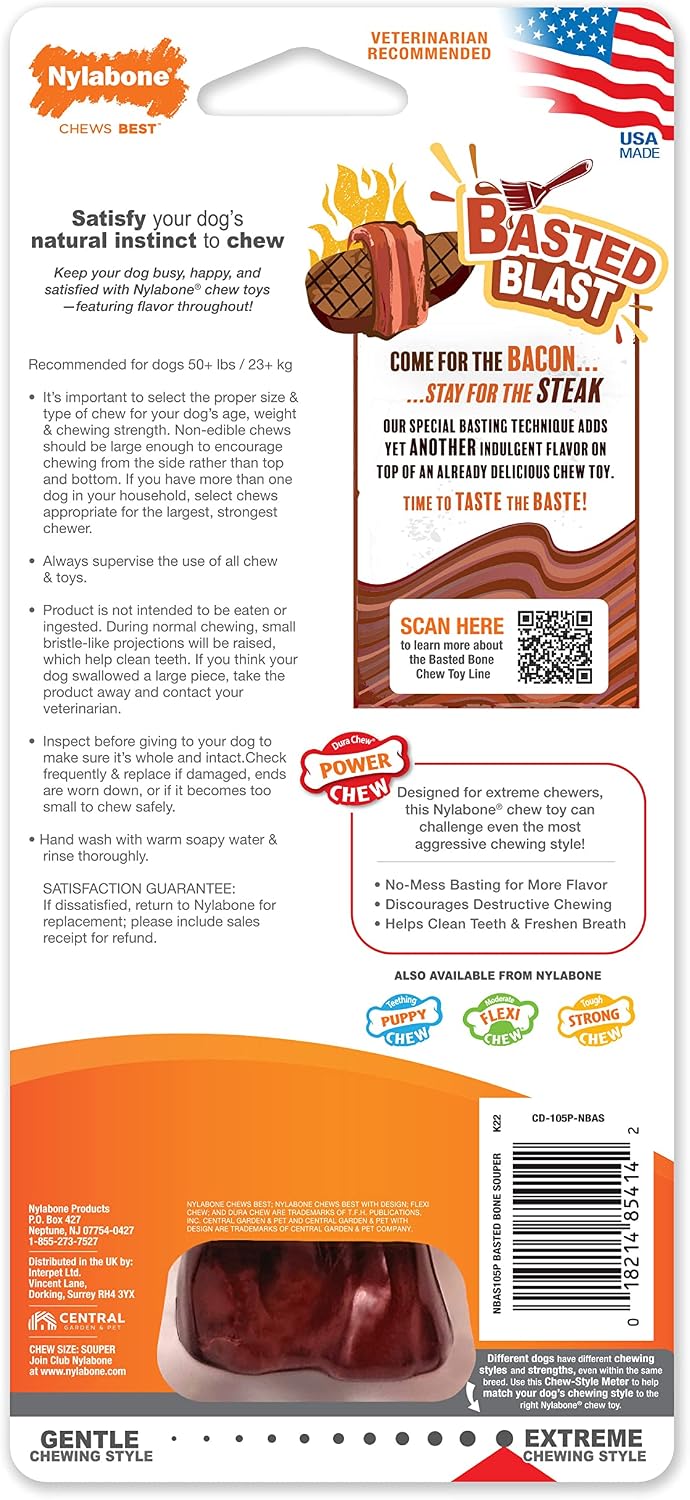 Nylabone Power Chew Basted Blast Dog Chew Toy, Bacon & Steak Flavor | X-large, durable dog toys for aggressive chewers, long lasting, discourages destructive chewing, for dogs 50+ lbs - Image 11