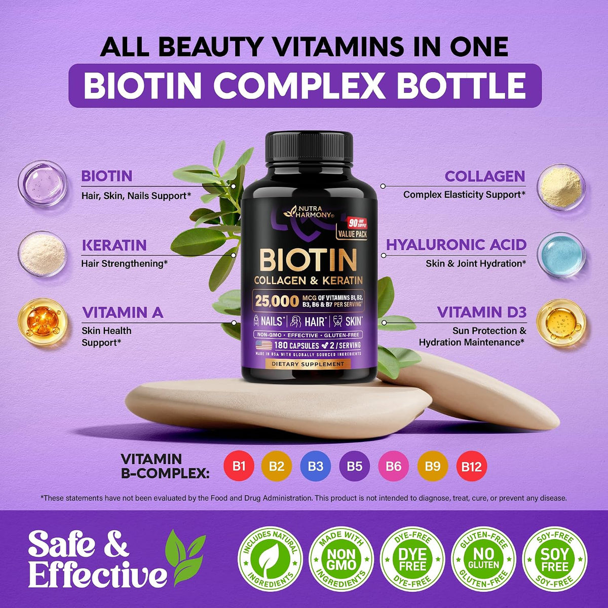 Nutraharmony beauty vitamins bottle with capsule count clearly visible