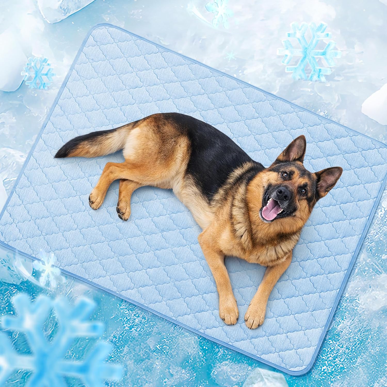 LOOBANI dog cooling mat for large dogs blue front view spread out on a floor