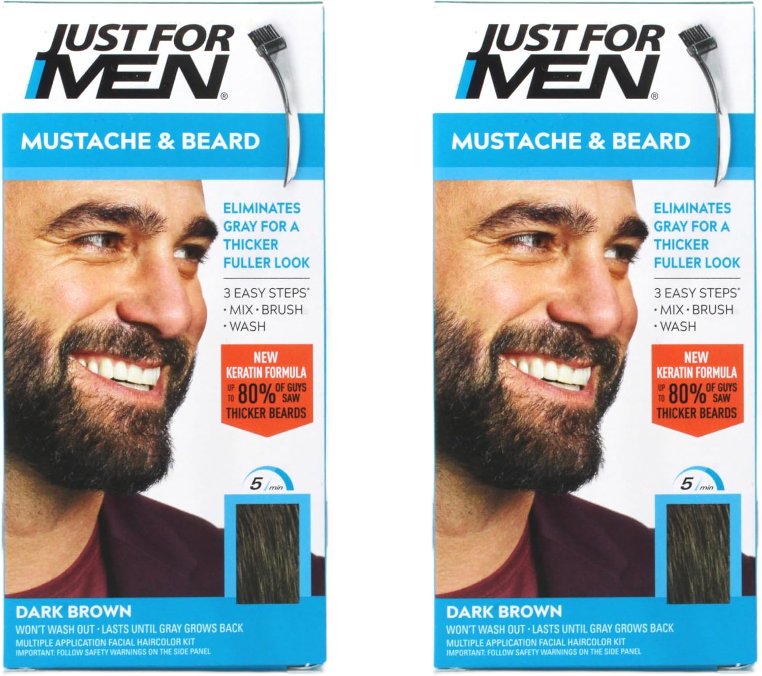 Just For Men Mustache and Beard Color Gel M-45 Dark Brown front view