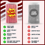 Side angle view of the rectangular 2.5 pound Sour Power candy container