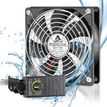 GDSTIME 120mm waterproof cooling fan front view showing the PBT plastic blades and dual ball bearing construction.