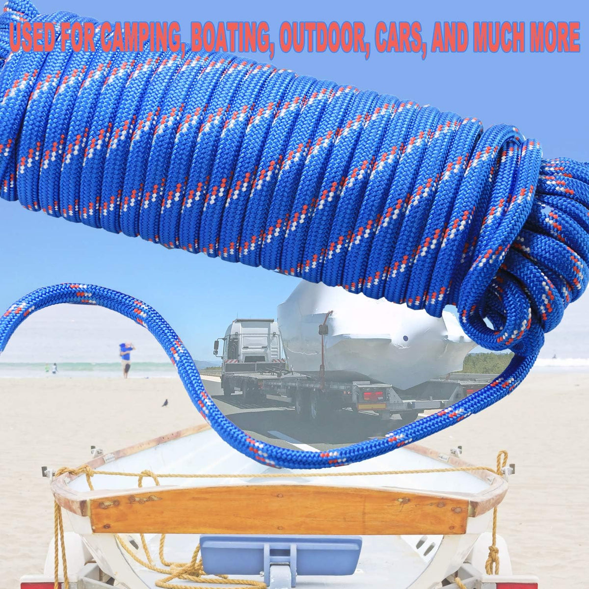Wellmax braided nylon cord showing inner core strands