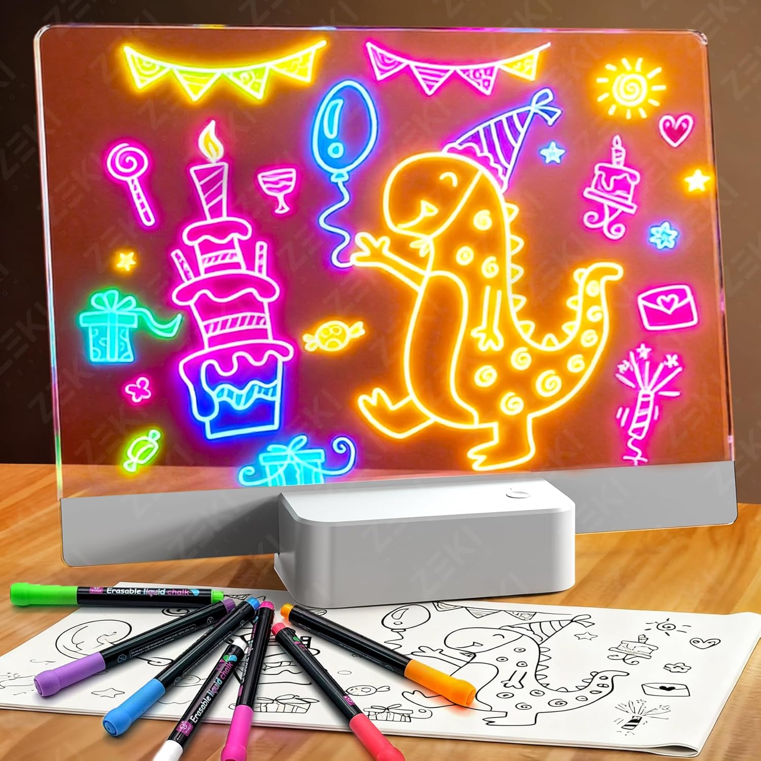 CIRIVER rechargeable LED note board front view showcasing glowing neon drawings on the acrylic screen.