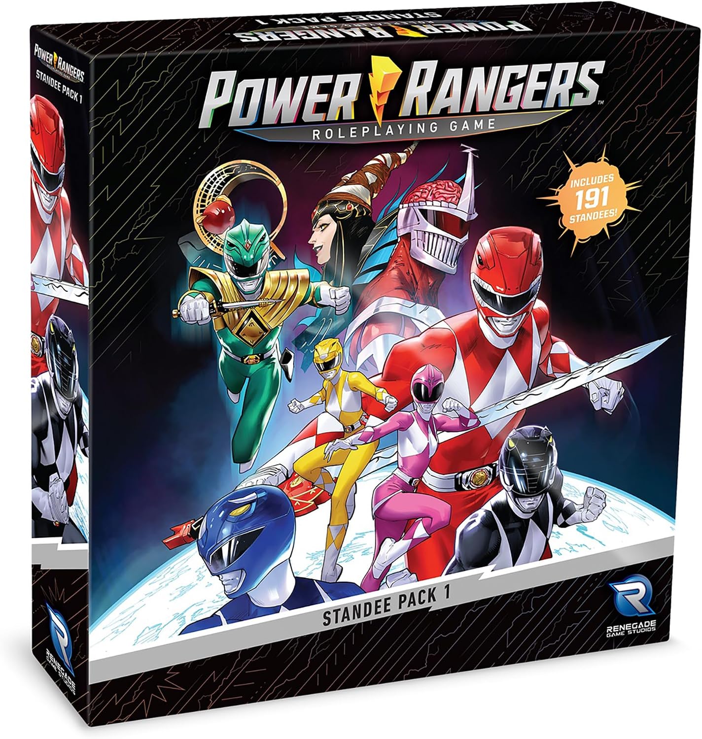 Power Rangers RPG standees front view featuring cardstock character miniatures