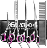 Ergonomic handle detail of GLADOG dog shears featuring comfort finger rings and silent rubber bumper