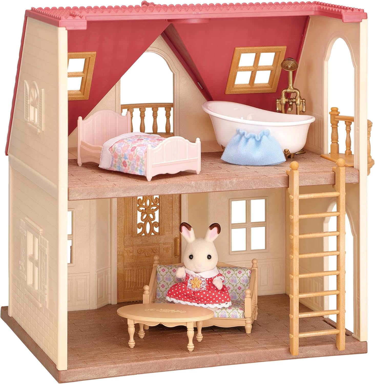 Calico Critters Red Roof Cozy Cottage 2026 Edition front view featuring pink exterior walls and signature red roof.