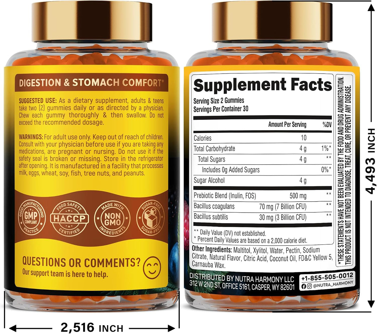 Nutraharmony probiotic gummies supplement facts label
