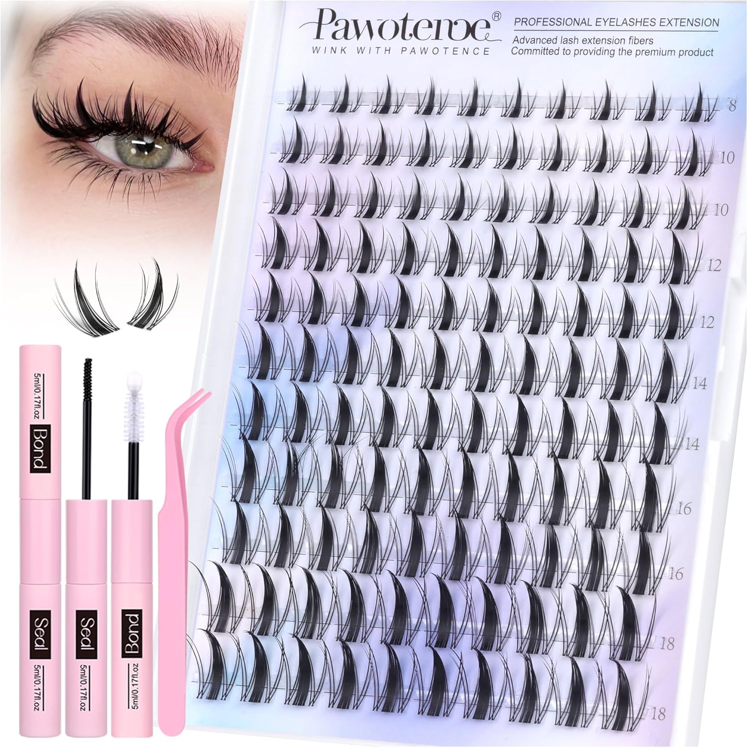 Pawotence Manga Lash Clusters Kit front view with lashes