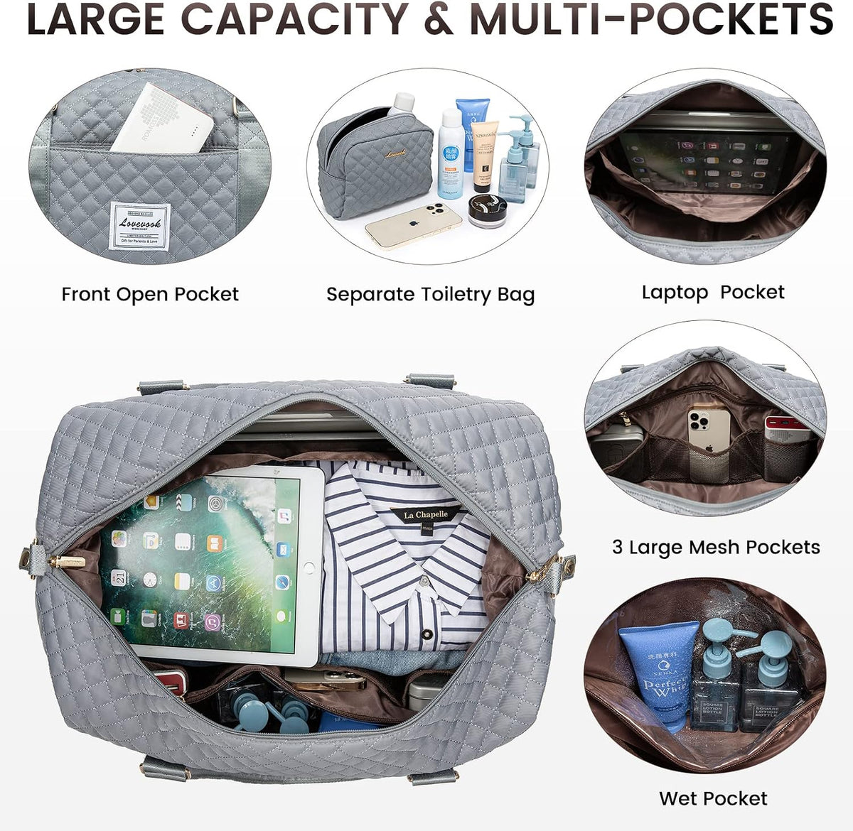 LOVEVOOK travel bag open interior showing spacious main compartment