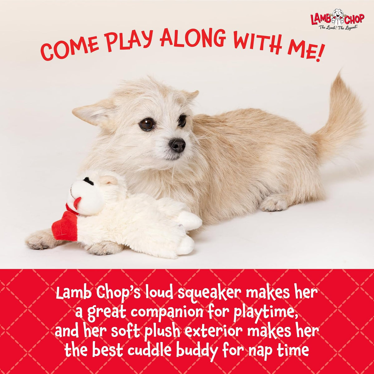 Multipet International Lambchop plush pet toy packaging side view