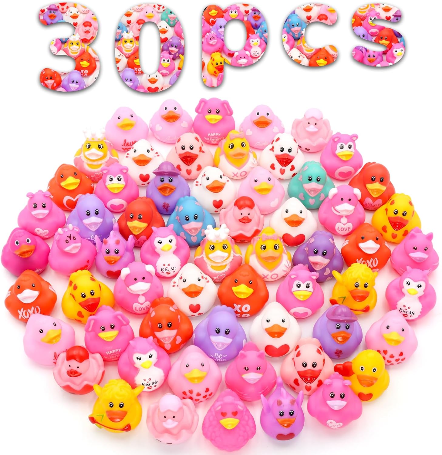 Diteryy Valentines Rubber Ducks front view of thirty pack holiday collection.