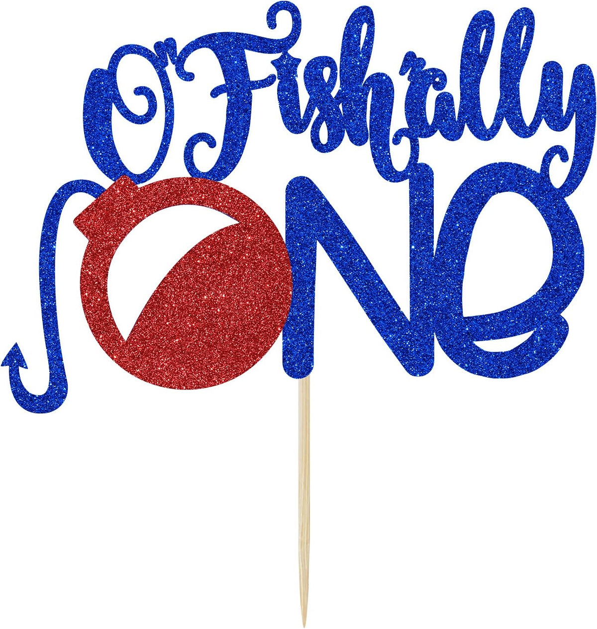Hotmoon Ofishally One Cake Topper close up of glitter cardstock material.
