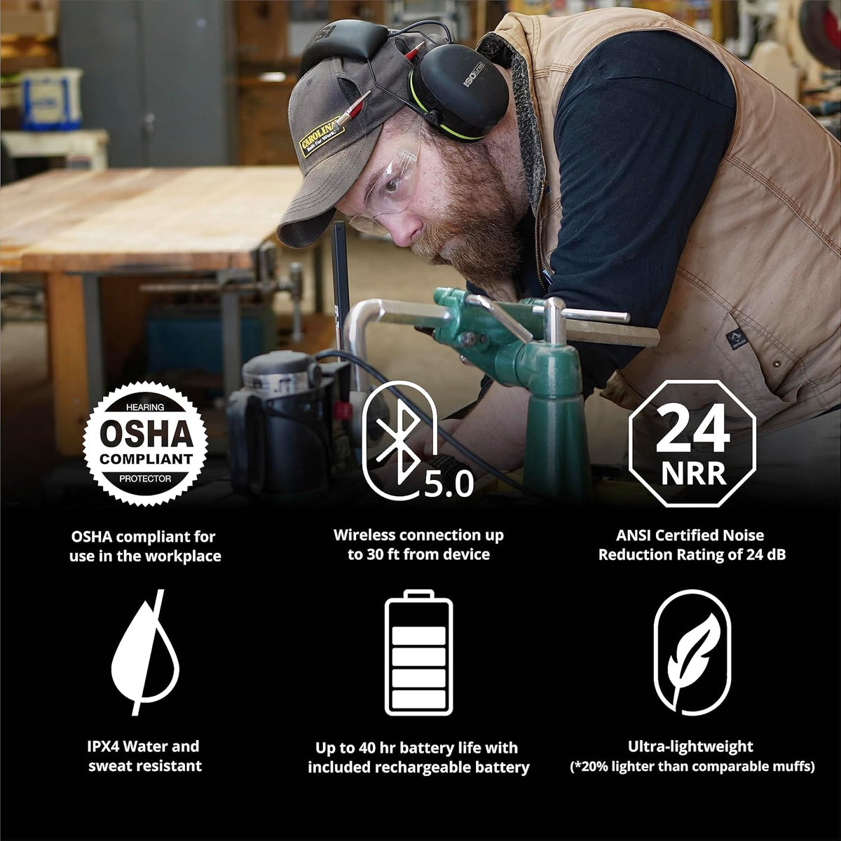 ISOtunes Air Defender wireless earmuffs headband adjustment detail