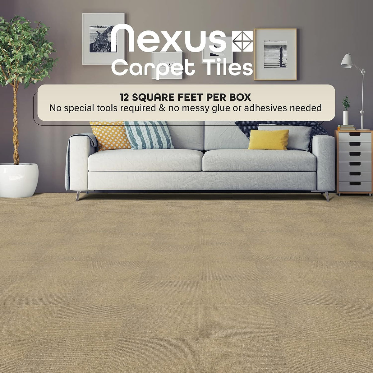 Achim home decor carpet tiles installed in a bedroom setup