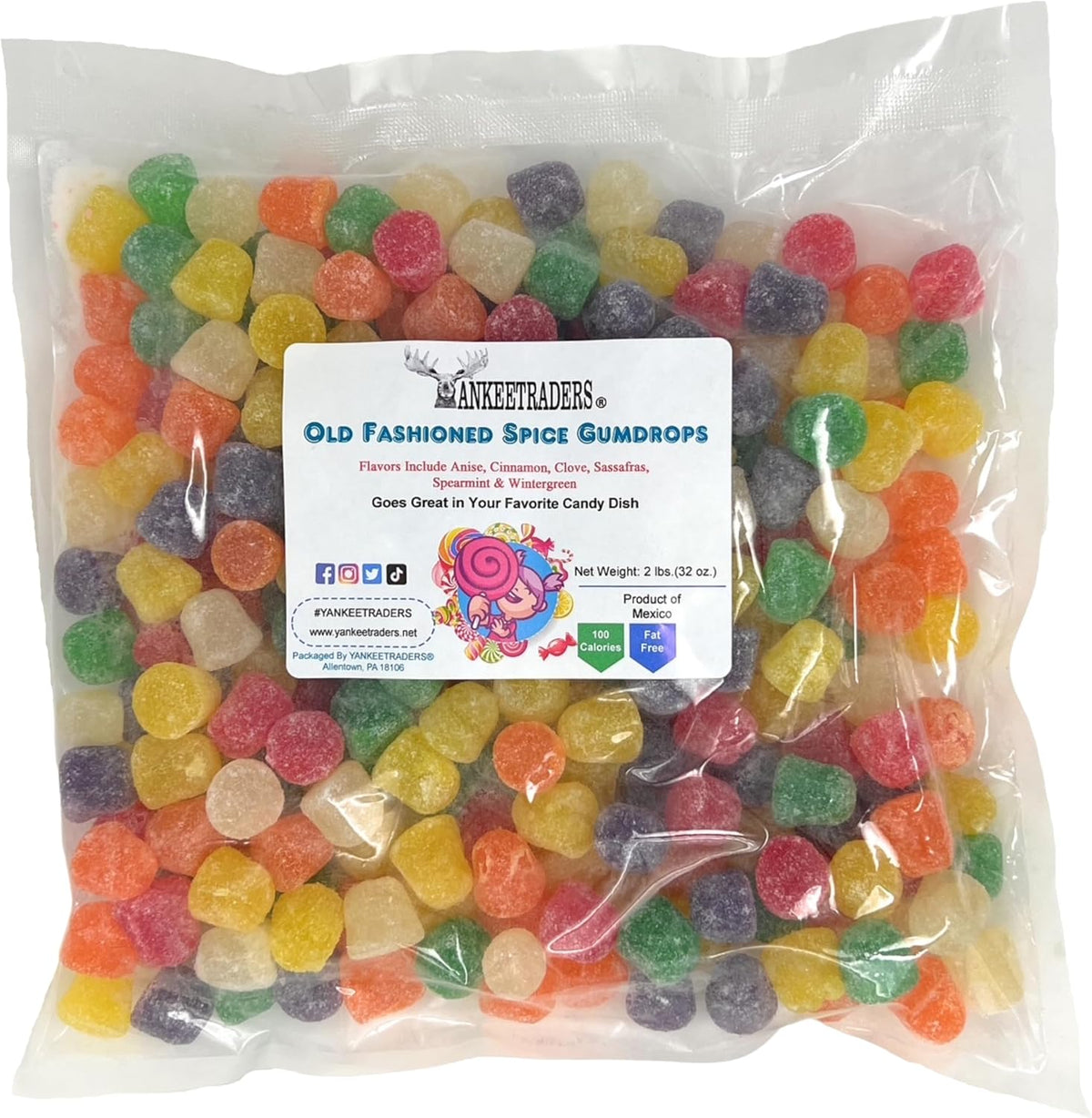 Close up view of sugar coated spice jelly drops in six classic flavors.