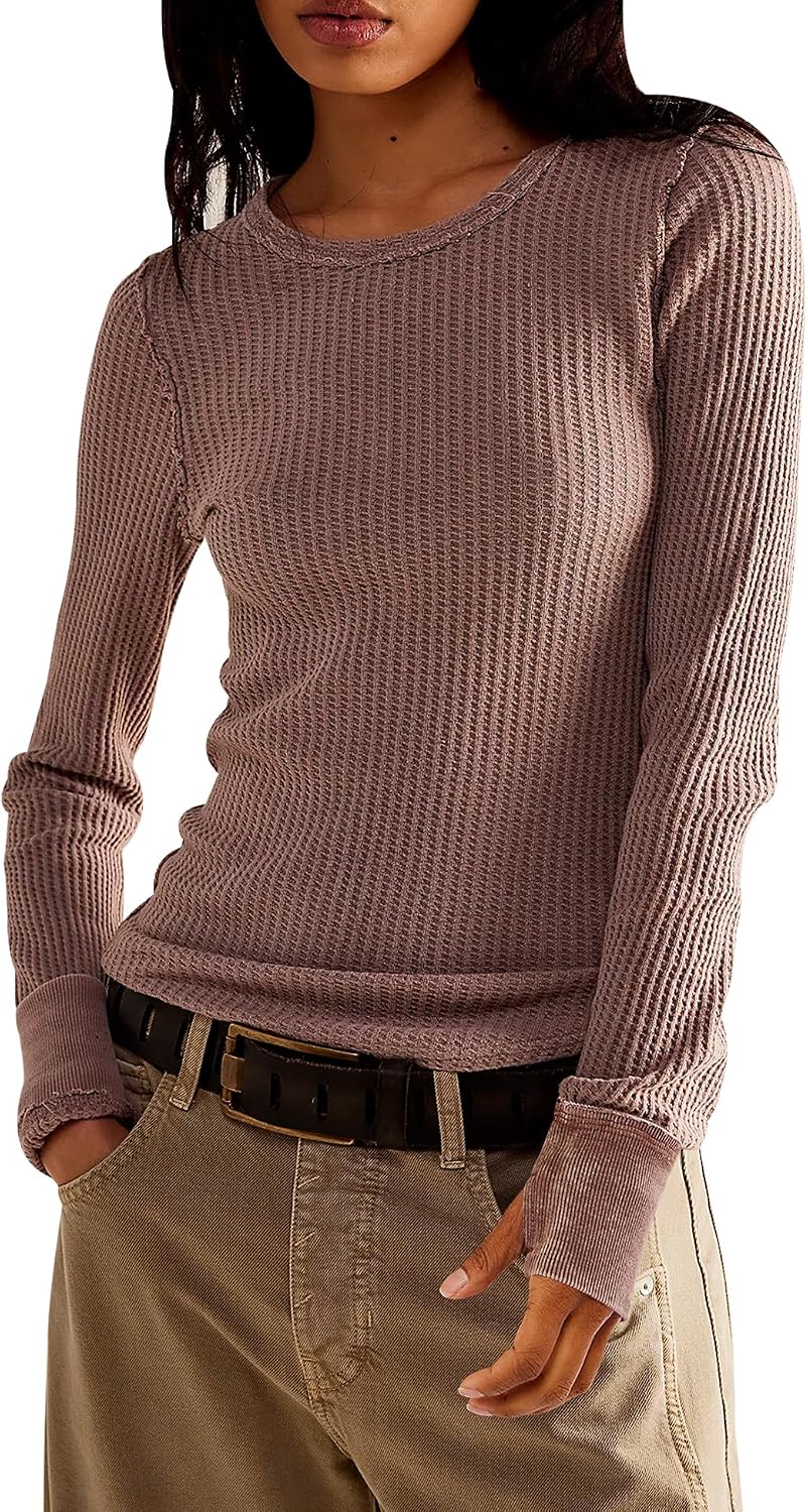 Morhuduck women waffle knit top front view clothing