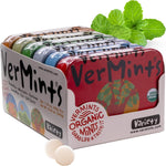 VerMints Organic Breath Mints Variety Pack front view showing six different flavor tins