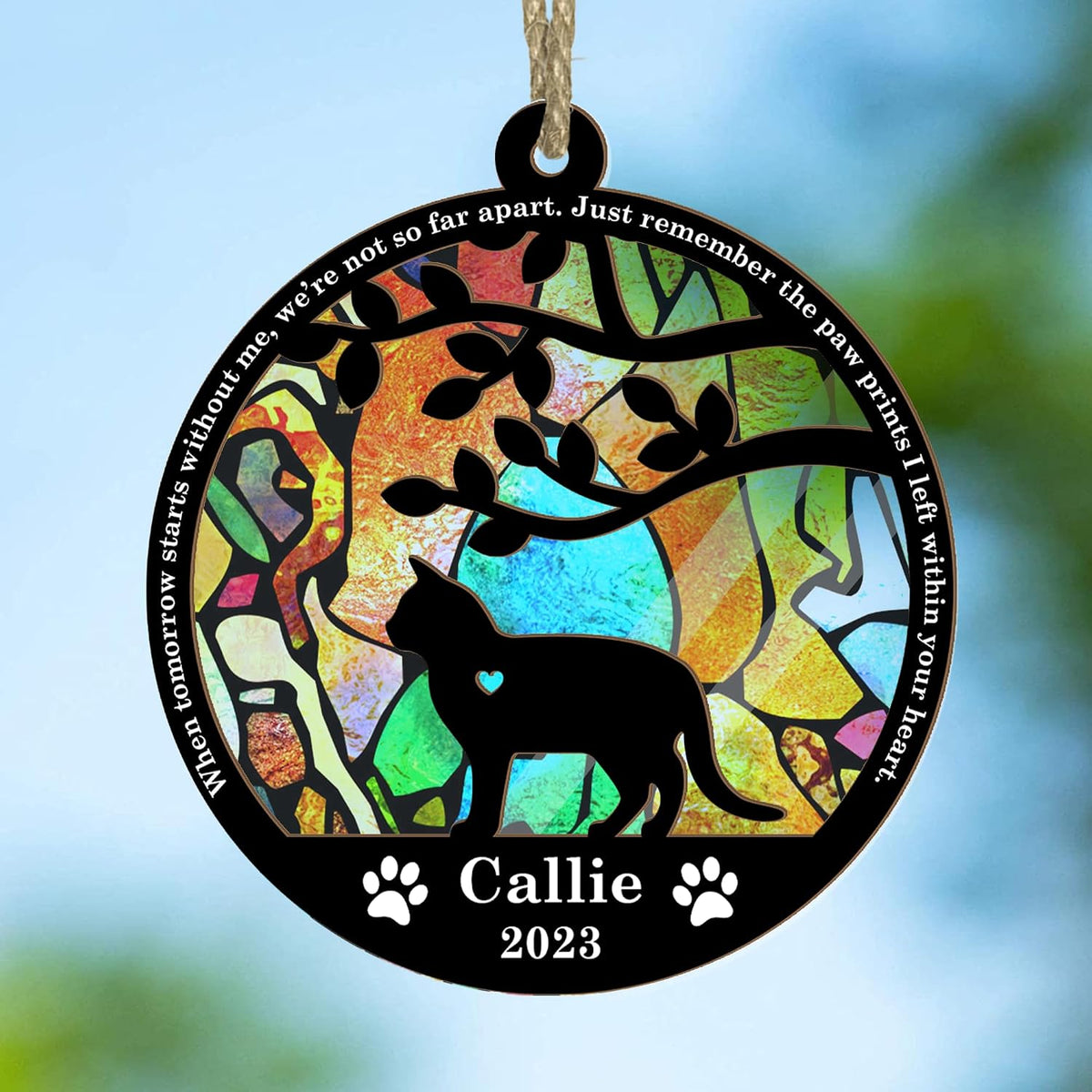 Alpadil And Co cat loss sympathy gift hanging on a tree