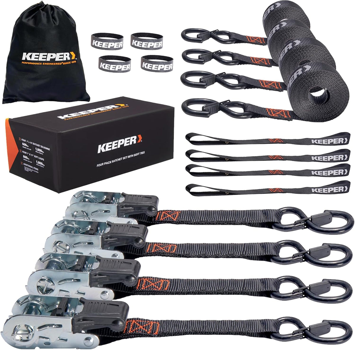 Keeper Ratchet Tie Down Straps Kit 4 pack front view