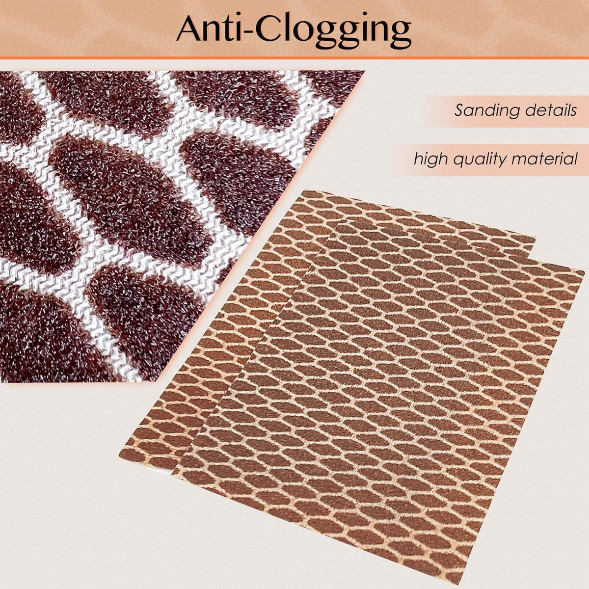 Close-up of hexagonal pattern abrasive surface on sanding sponge
