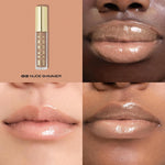 Retractable soft lip liner pencil and nourishing lip plumper in nude shimmer alongside a matte liquid lipstick.