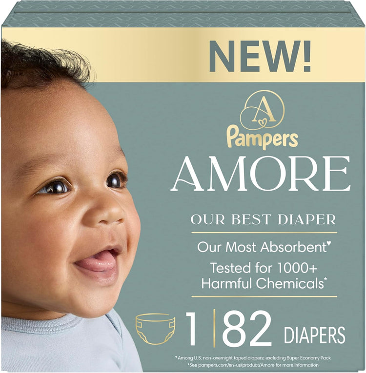 Pampers Amore, Size 1 (8-14 lbs), 82 Count, Our Best Diaper - Image 1
