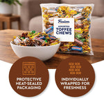 Gourmet imported American toffee chews spread out showing assortment variety
