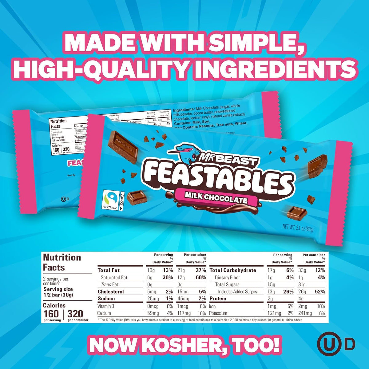 MrBeast Feastables imported milk chocolate bar 60 grams packaging
