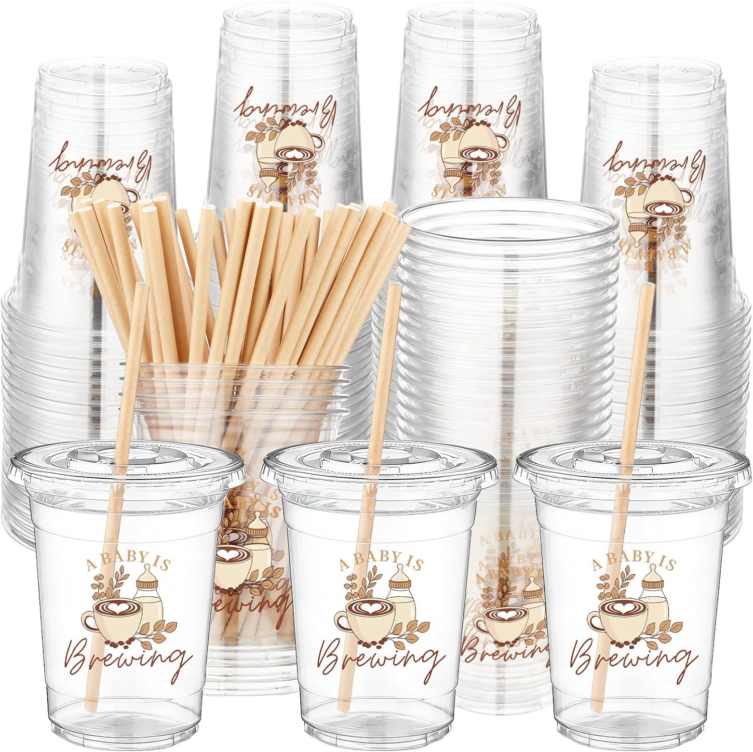 FillTouch A Baby Is Brewing 50 count coffee themed party cups front view