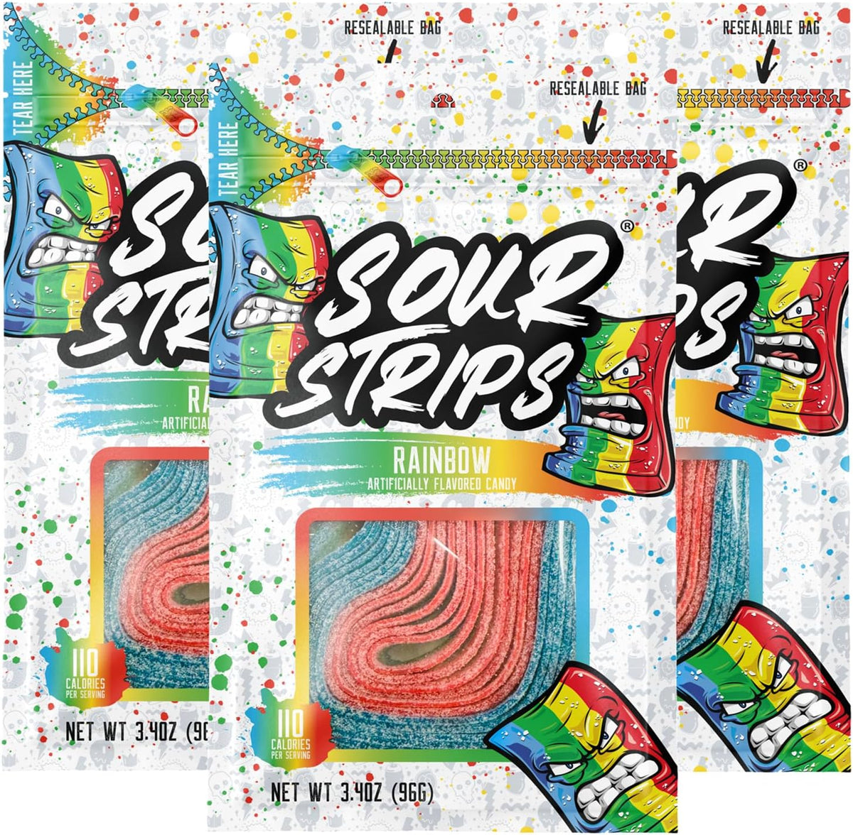 Sour Strips Sour Candy Belts, Doubleberry, Resealable Candy Bags, 3.4 Ounce (Pack of 3) - Image 13