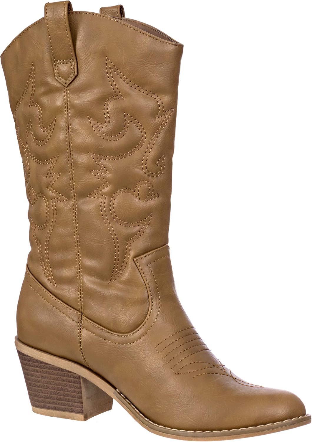 Cowboy Boots for Women Mid-Calf Boot Embroidered Stiching Western Cowgirl Boots Low Stacked Heel - Image 9