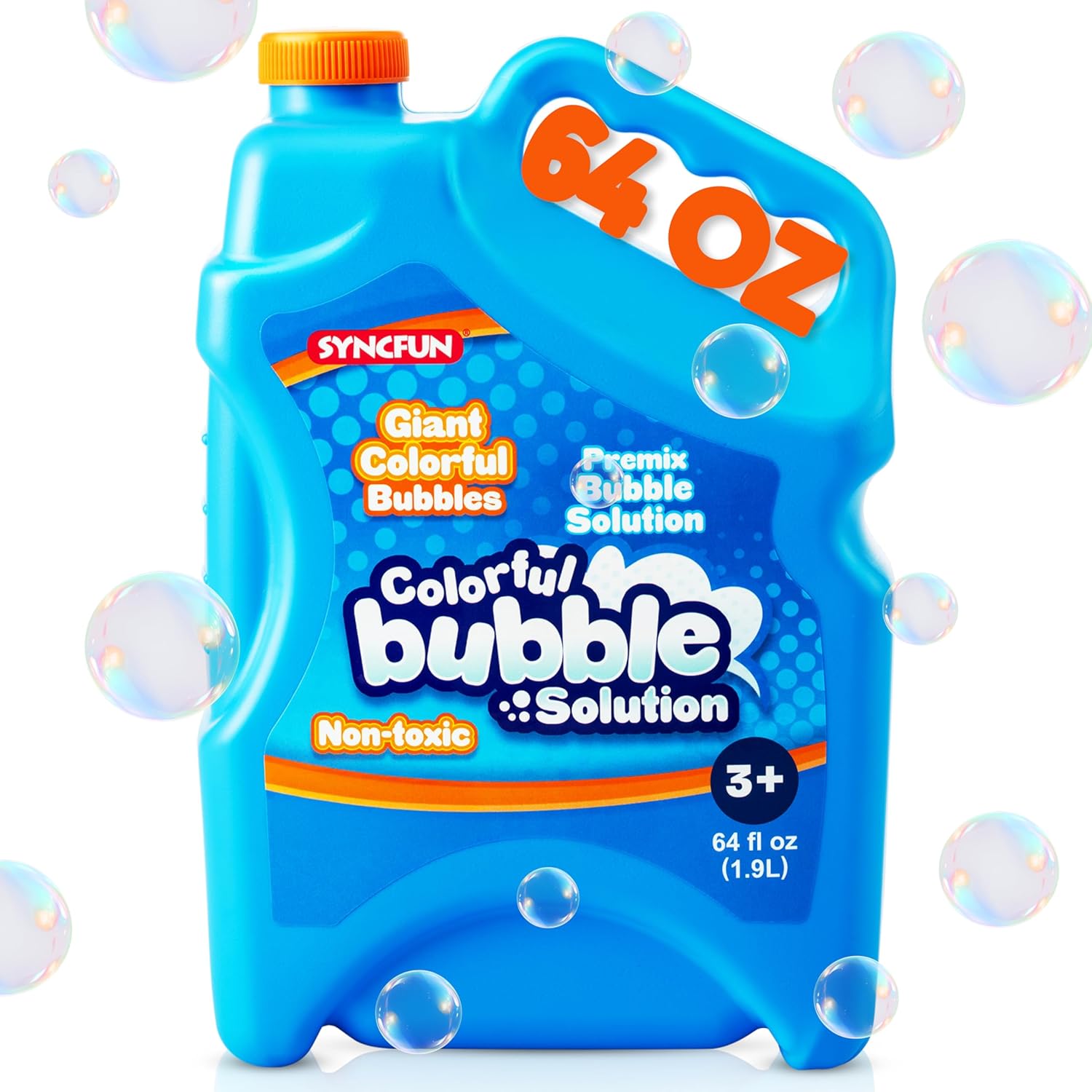 SYNCFUN premixed bubble solution front view sixty four ounce bottle for kids outdoor games