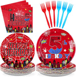 Grencian spider theme birthday party tableware set front view