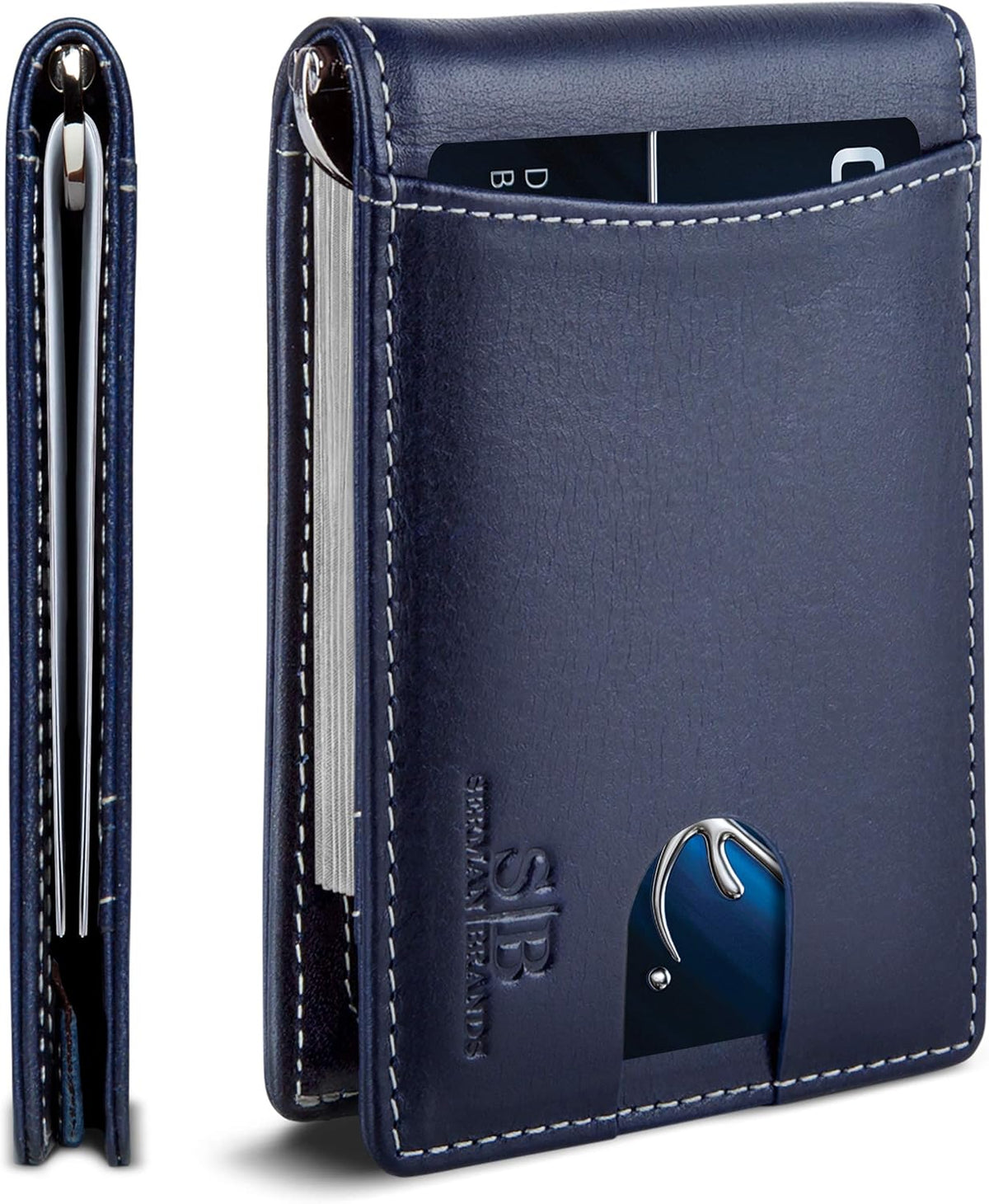 SERMAN BRANDS RFID Blocking Slim Bifold Genuine Leather Minimalist Front Pocket Wallets for Men with Money Clip Thin Gift - Image 14