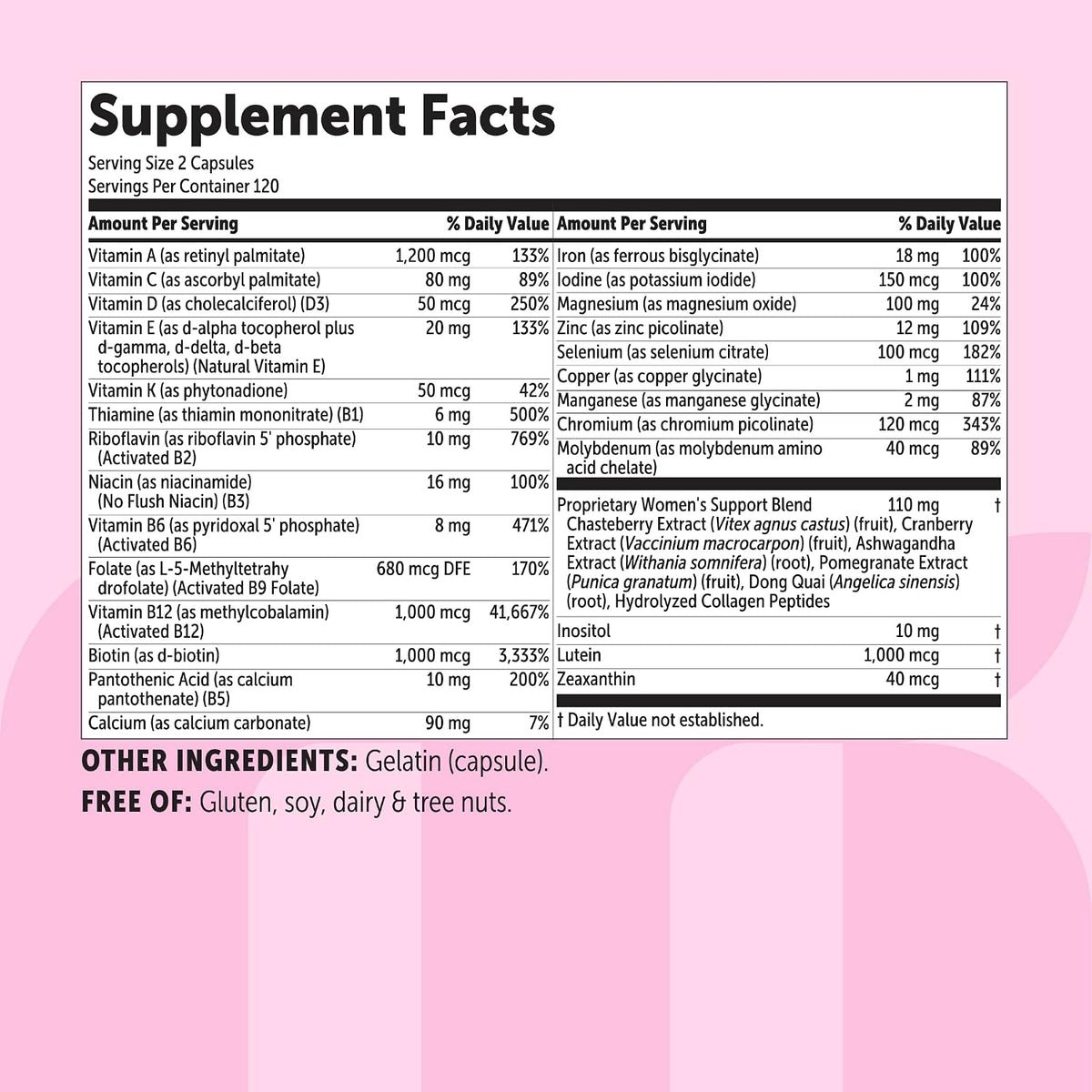 Micro Ingredients Pure Methylated Multivitamin for Women non-GMO and filler-free certification