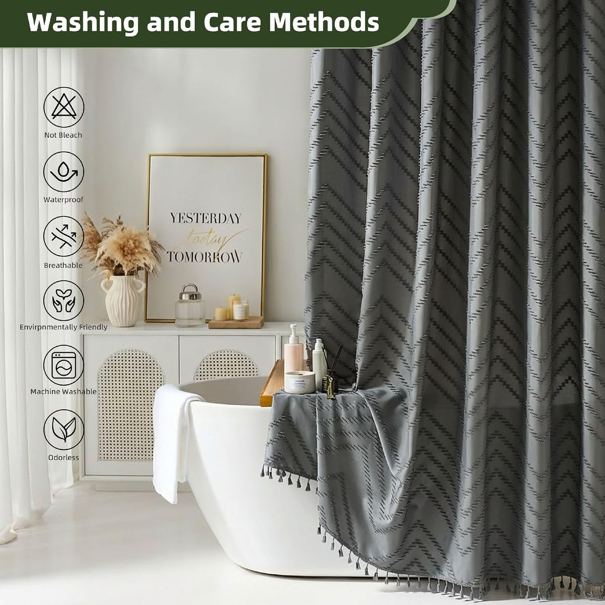 Siiluminisoy shower curtain set with included hooks