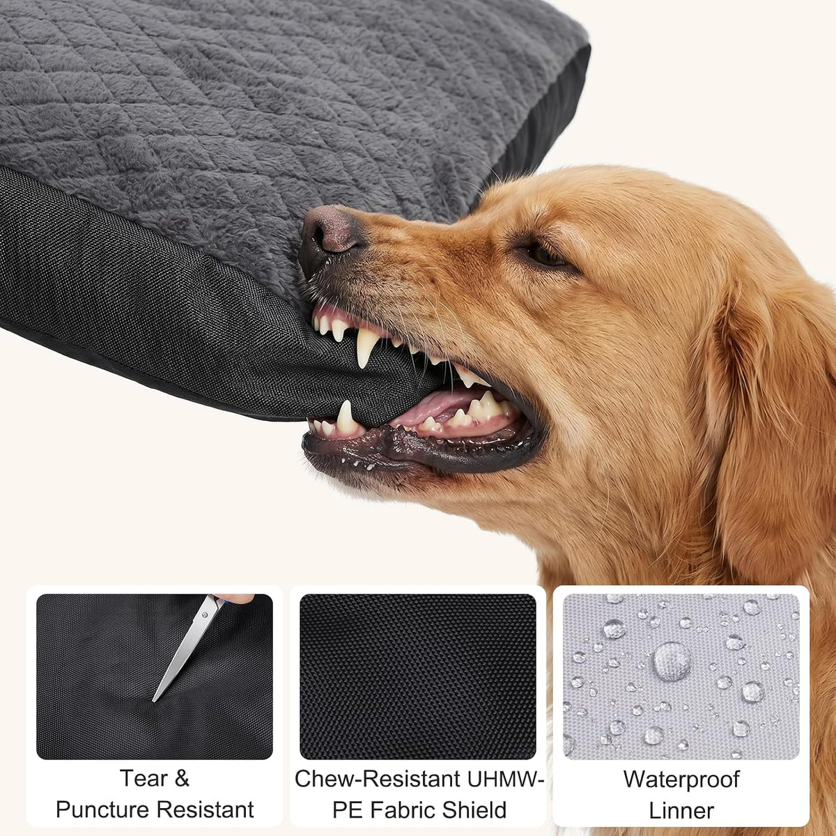 Close up of tear resistant fabric on Gasur dog bed
