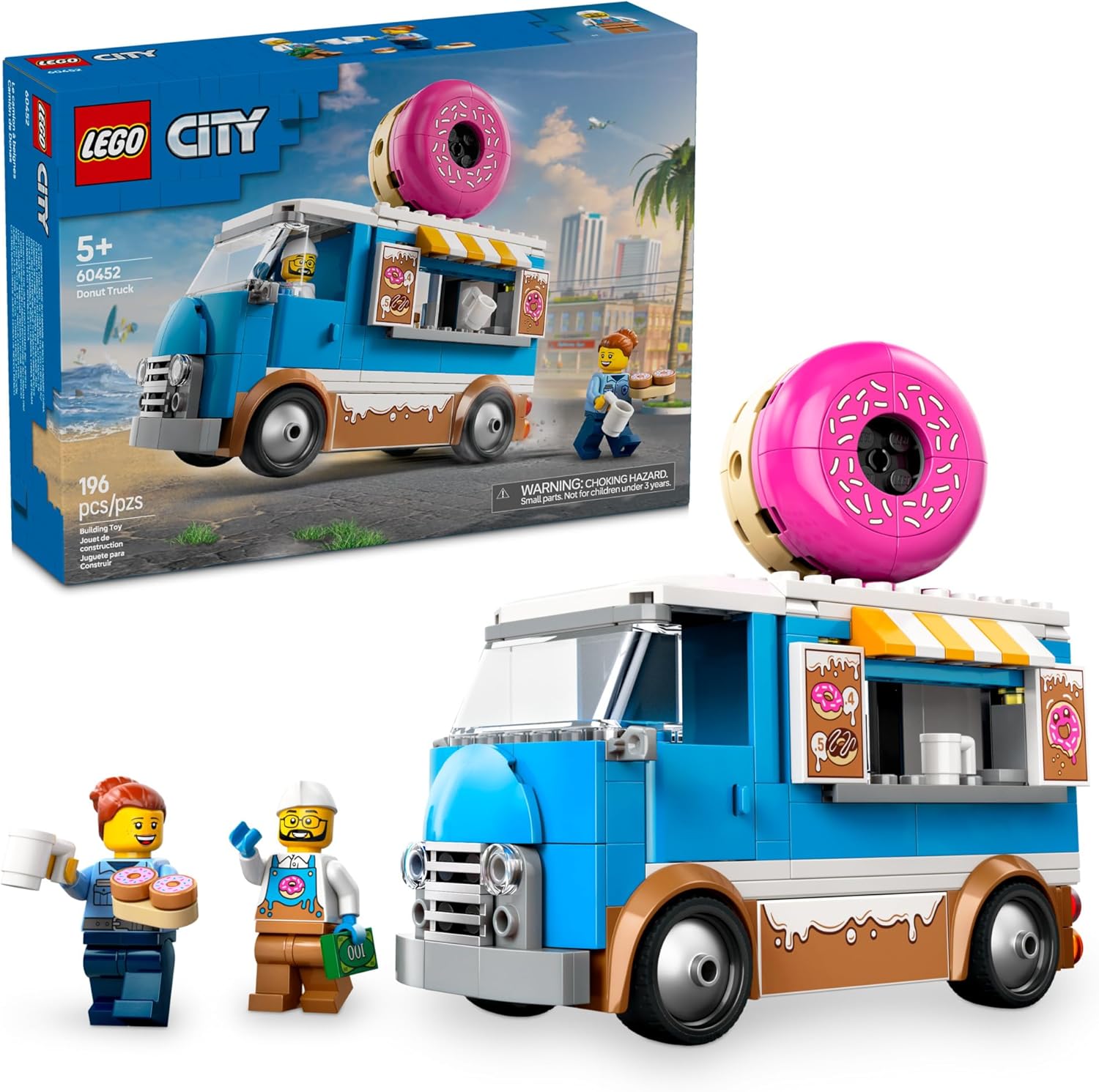 LEGO City Donut Truck front view with vendor vehicle