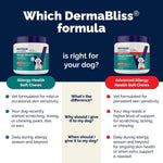 Dermabliss vet formulated allergy soft chews container showing 60 count size