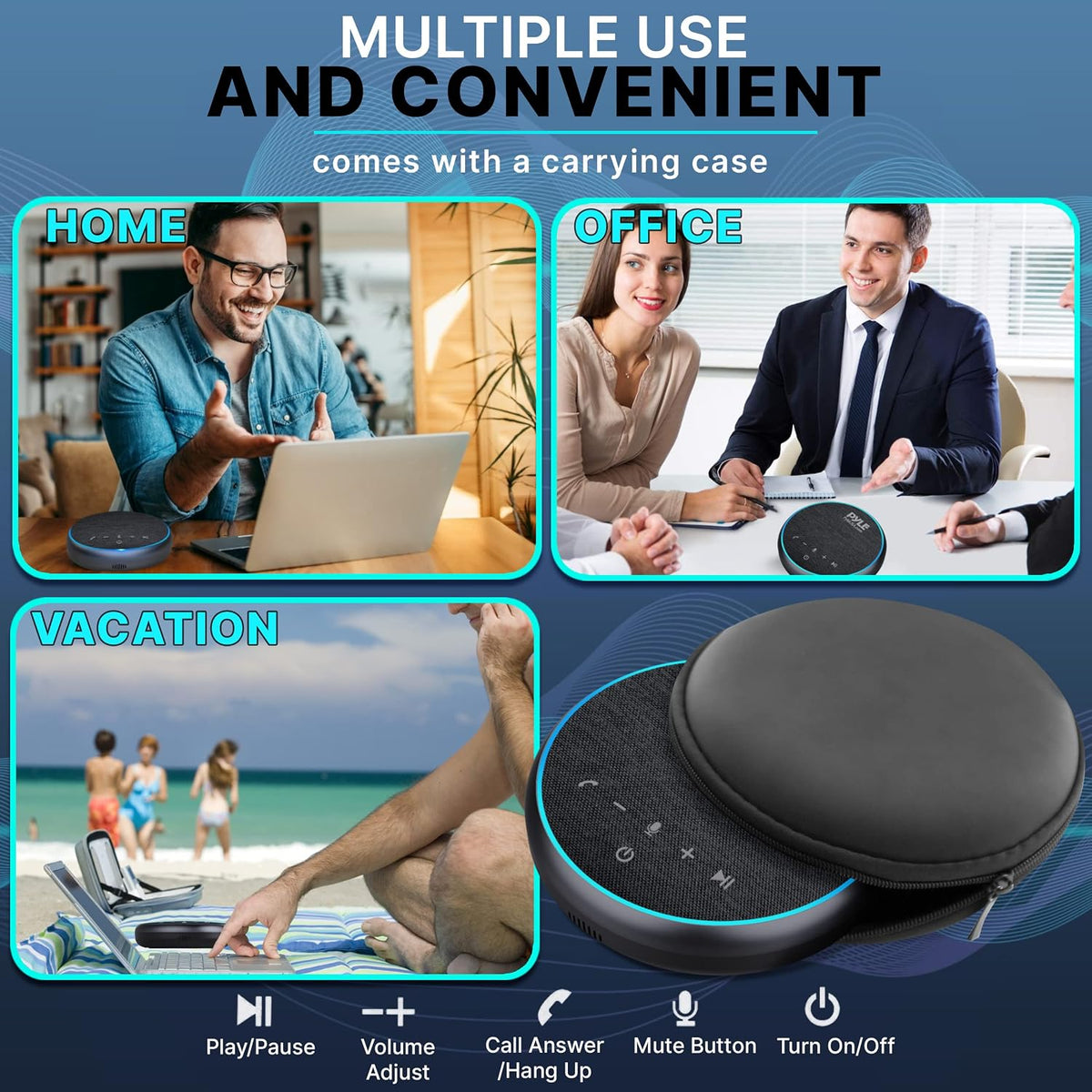 Pyle conference speakerphone displayed inside protective carrying case