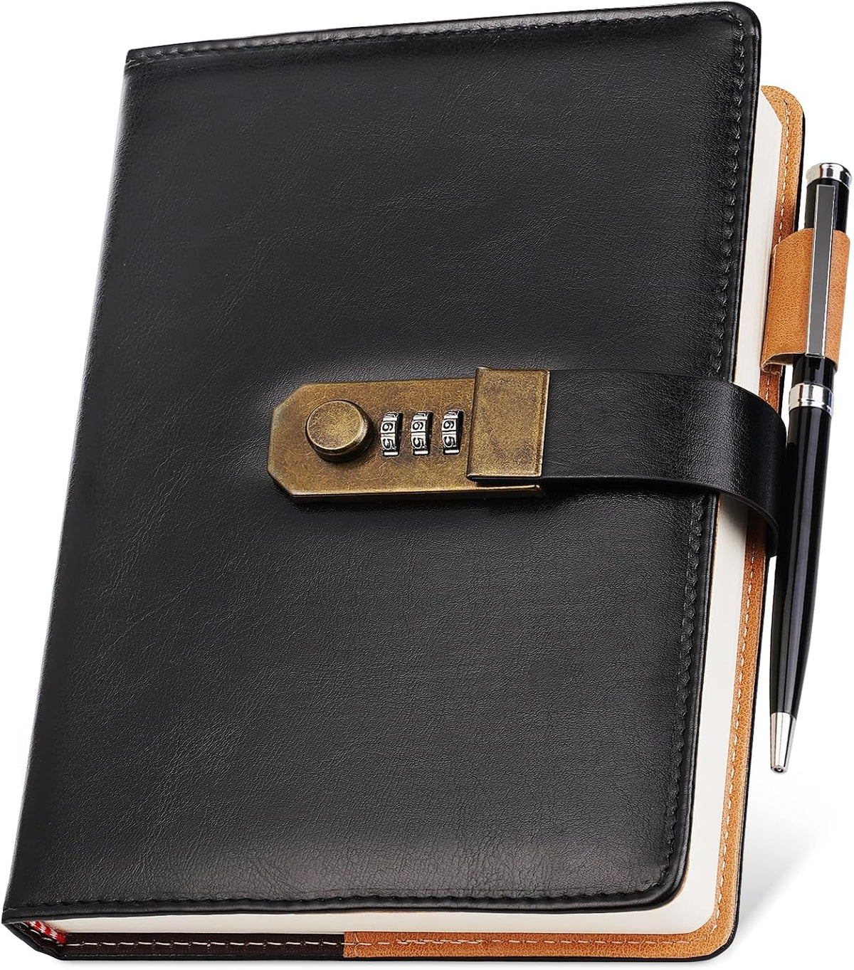 Nicpro diary with lock front view showcasing leather cover and combination lock