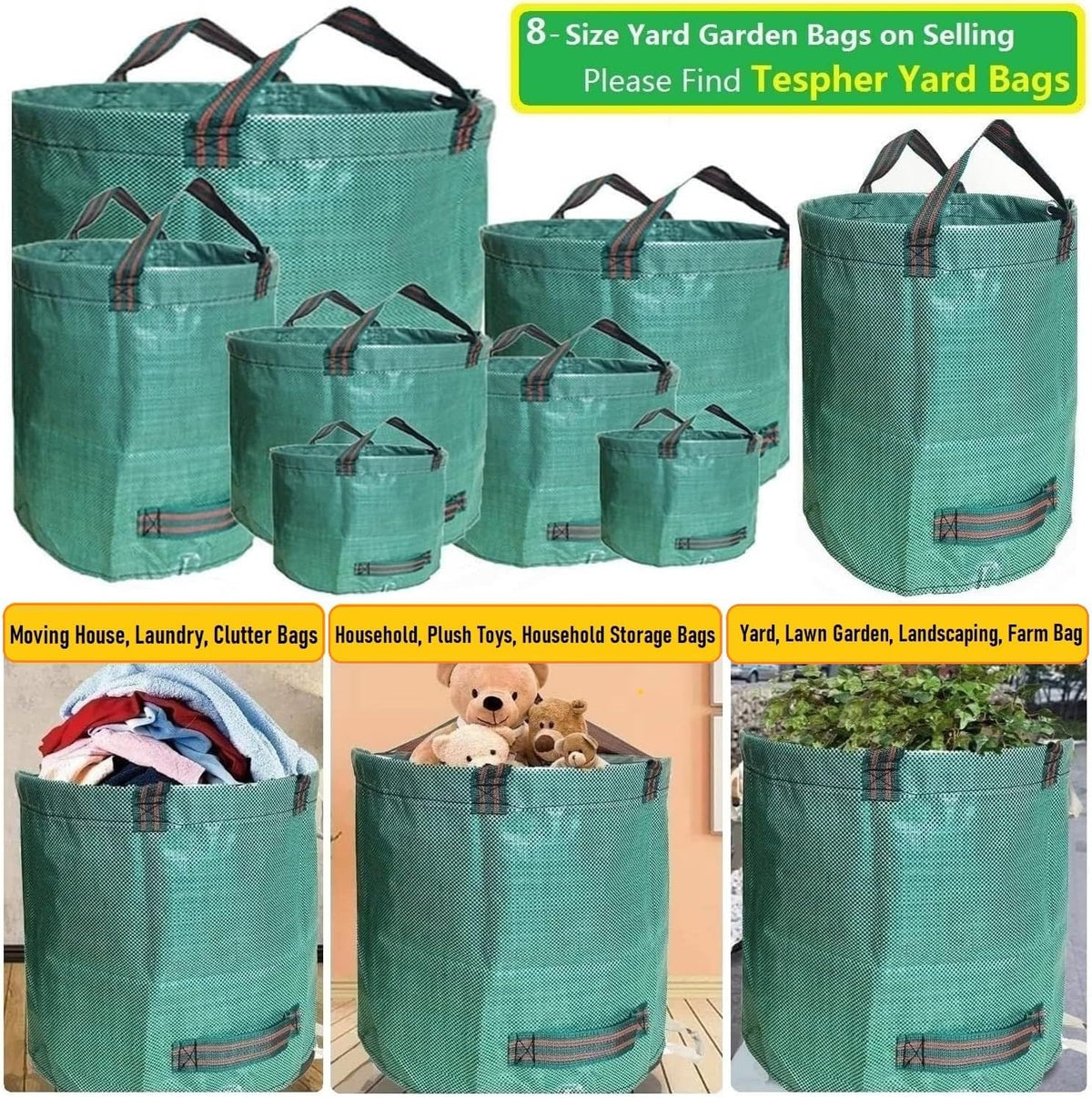 Tespher garden bags with reinforced handles